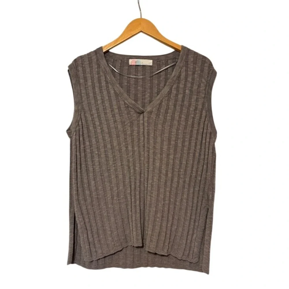 Free People Beach Linen‎ Blend Veda Sweater Vest Ribbed V-Neck Top Size Small